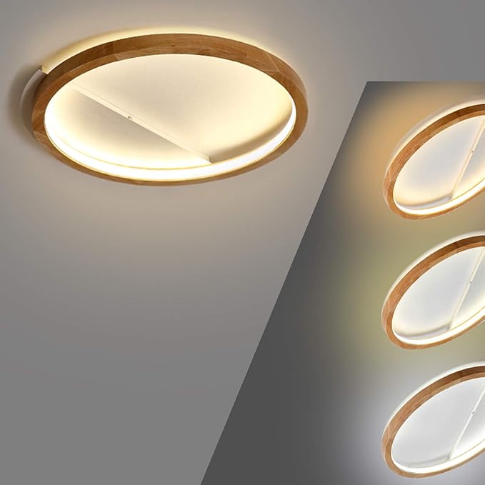 LED Holz Wohnzimmer Deckenleuchte - Dimmbar Deckenlampe - Modern Runde
