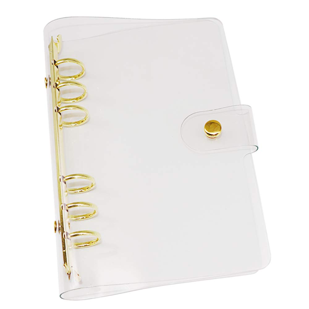 A6 6-Ring Clear PVC Binder Planner Cover Gold Rings Loose Leaf Notebook Binder Transparent Refillable Notebook Shell Protector (Clear PVC Style Gold Tone, A6(5.2x7.6))