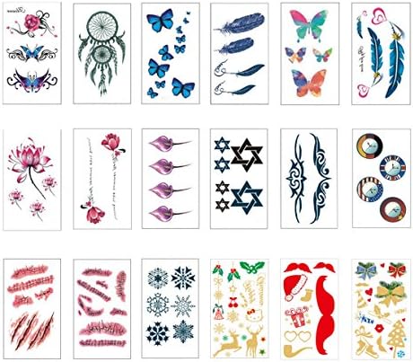Seventopia Removable Waterproof Temporary Tattoo Sets for Kids Party 36 Sheets - Ocean Anchor Animals Flower Scar Unicorn Halloween Christmas Theme