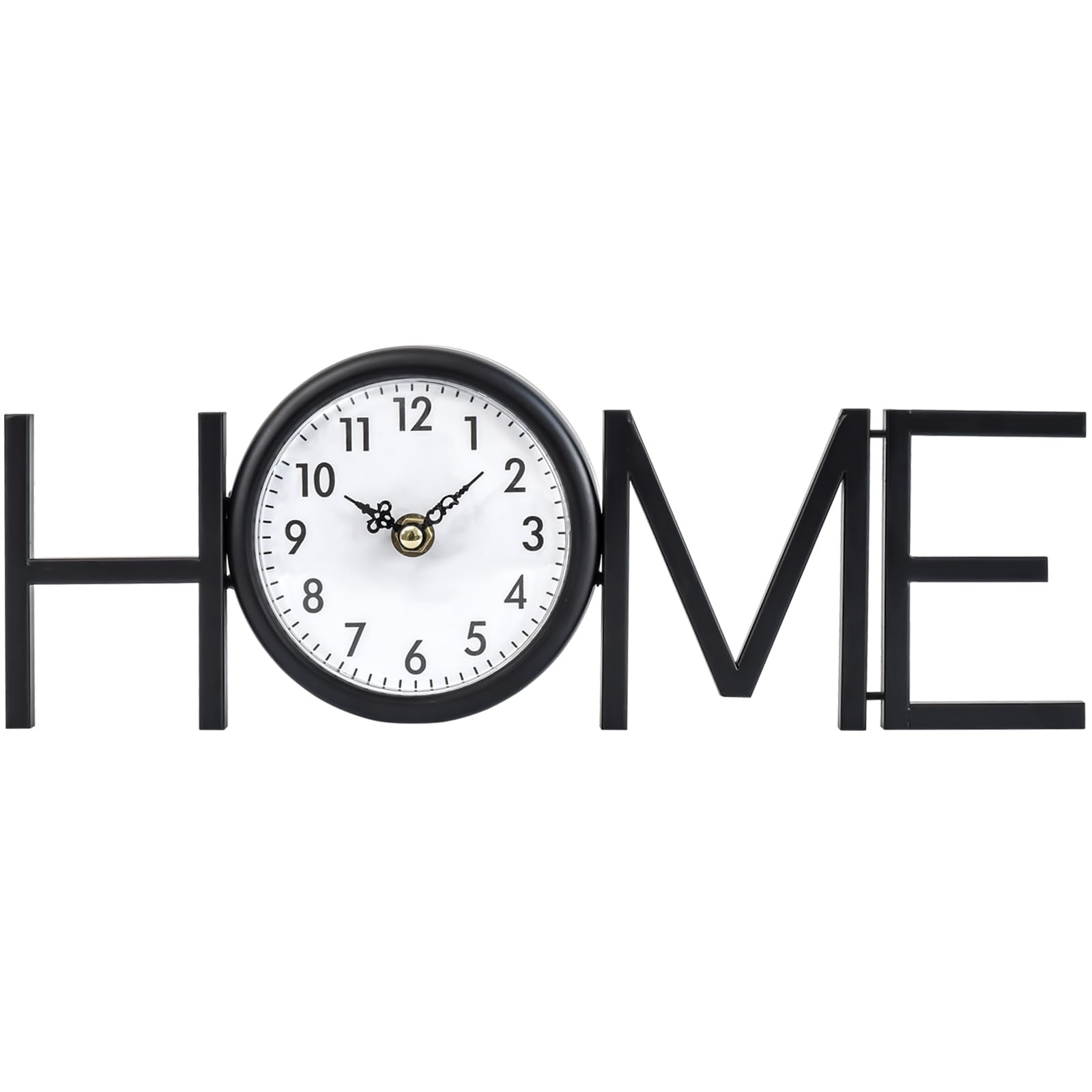 Photo 1 of UPPER DECOR Vintage Small Desk Clock Black Metal Table Clock Battery Operated Silent Mantel Clock with Home Letter for Bedroom Living Room Home Office