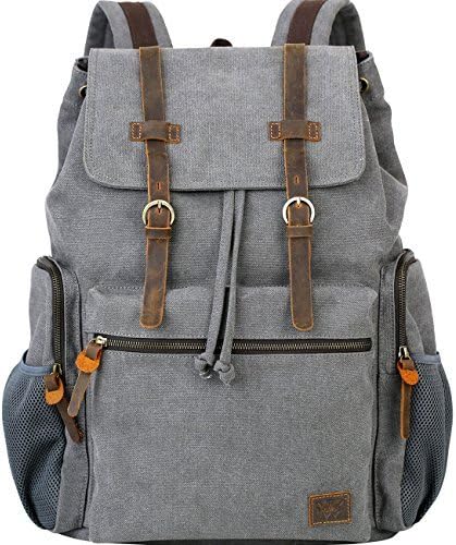 17 Inch Laptop Canvas Backpack Unisex Vintage Leather Casual Rucksack School College Bags Large Capacity Hiking