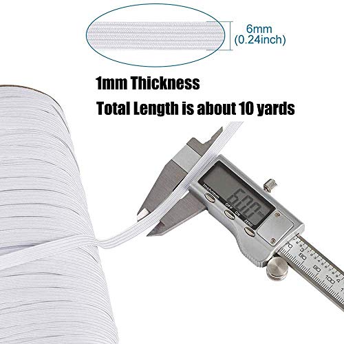 MOTOBA 10 Yards Elastic Bands for DIY Mask, 1/4 Inch Elastic for Sewing, Braided Elastic Band Elastic String Cord for Crafts (White)