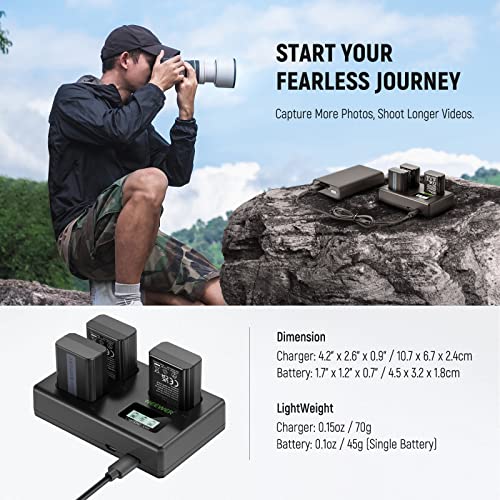 NEEWER NP-FW50 3 Pack Replacement Battery and Charger 1100mAh NP-FW50 and Triple Slot USB Charger Compatible with Sony ZV-E10 A7 A7R A7RII A7II A7SII A7S A7RII A6300 A6400 A6500 RX10