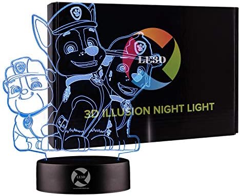 3D Optical Illusion Night Light - 7 LED Color Changing Lamp - Cool Soft Light Safe for Kids - Solution for Nightmares - Paw Patrol
