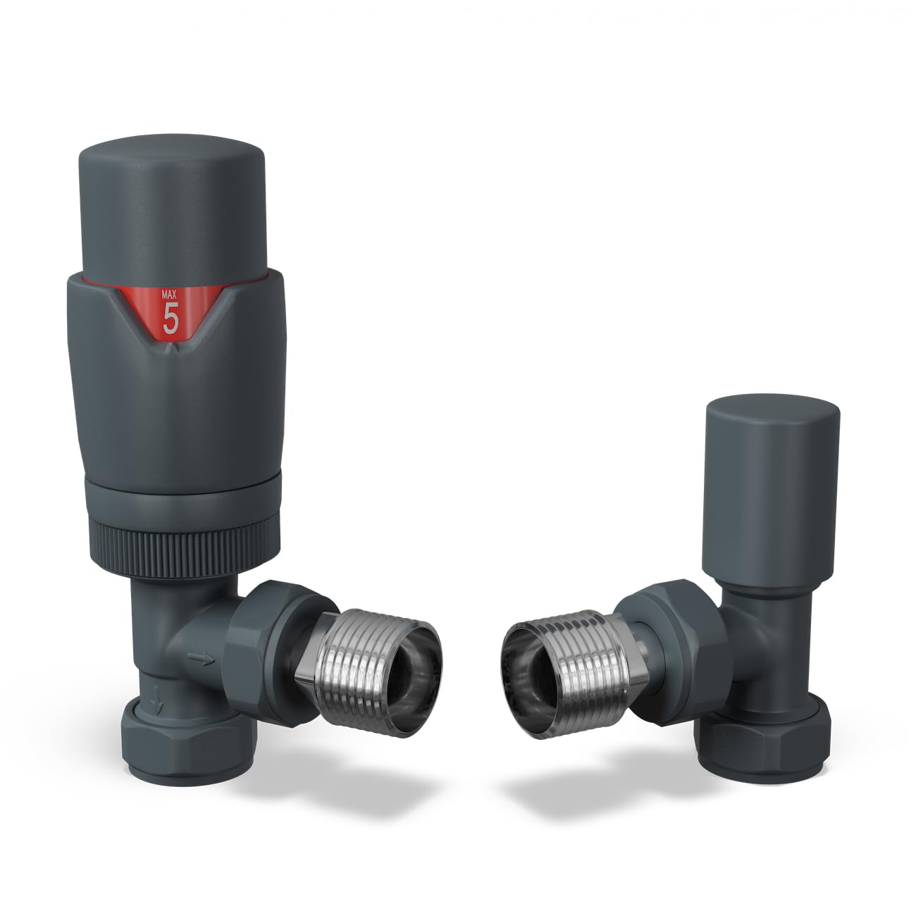 UK Radiators Thermostatic Radiator Valve (TRV) - 15mm Angled Lockshield - Textured Anthracite Grey Colour - Energy Saving 1/2" x 15mm Brass Angled Valve