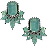 Art Deco Antique Retro Vintage Style Mint Seafoam Green Opal Rhinestone Bridal Bridesmaid Wedding Prom Cluster Earrings