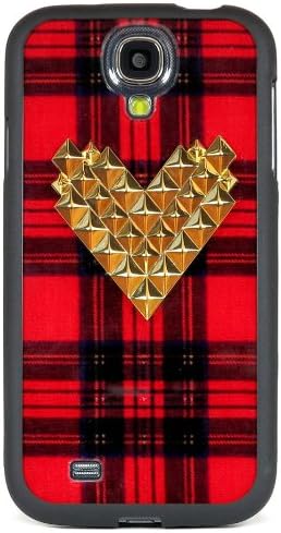 Wildflower Cases Cute Gold Studded Heart Samsung Galaxy S4 Case - Retail Packaging - Red Tartan Plaid
