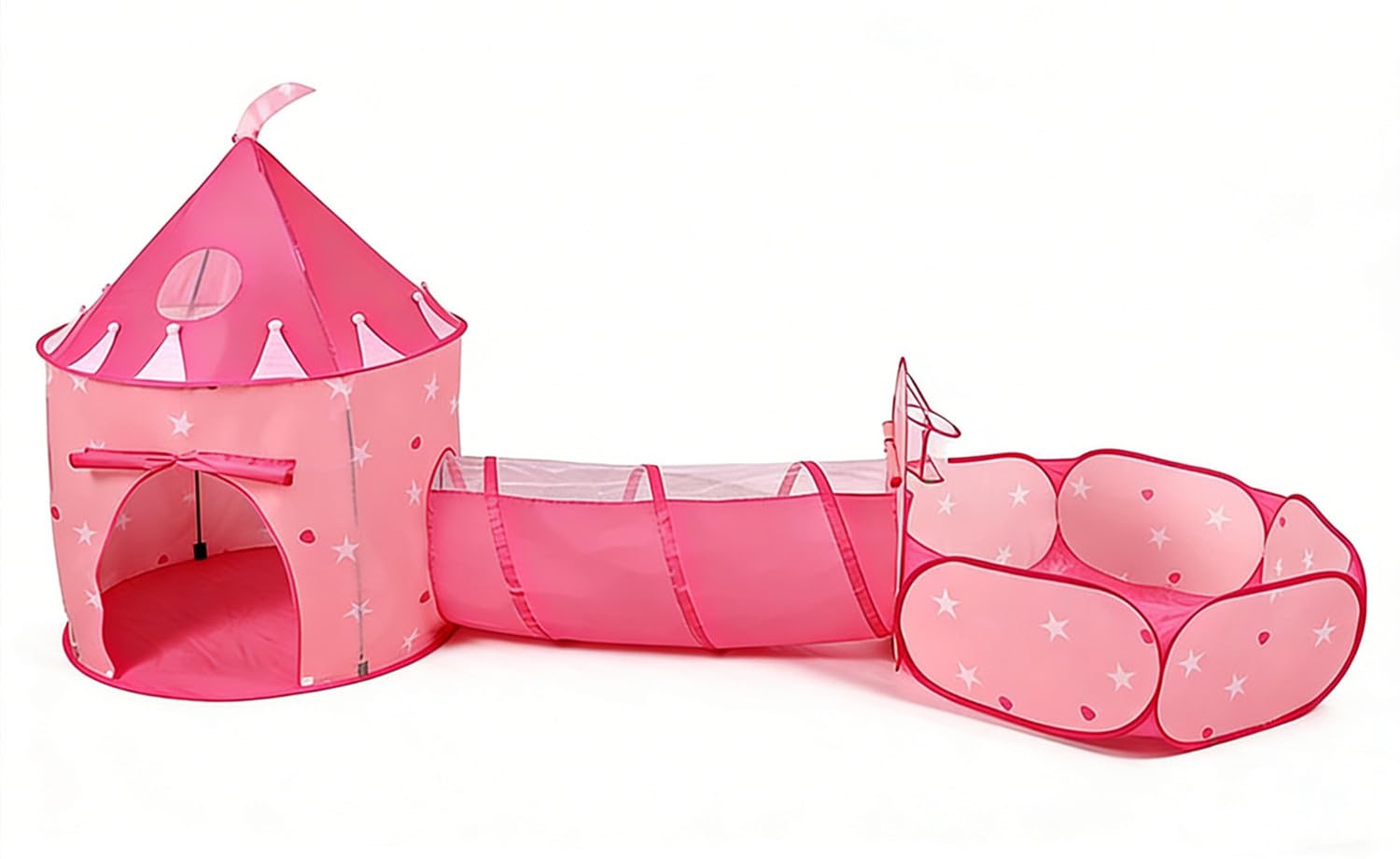 Floving 3 In 1 Kids Play Tent Crawl Tunnel and Ball Pit Child Playhouse Tent with Basketball Hoop, for Indoor and Outdoor Use with Carrying Case (Pink)
