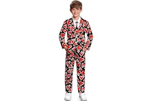 IIMMER Valentines Day Boys 3 Piece Suits with Jacket, Pants & Tie 5-14 Years
