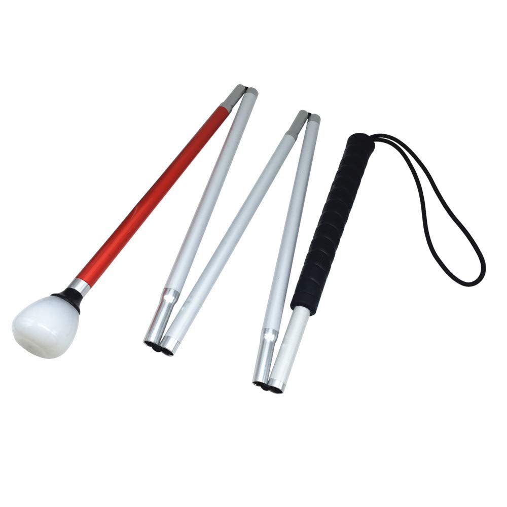 5-Section Aluminum Blind Cane,Reflective Red, Folding Walking Stick for Blind People (110 cm, Black Handle)