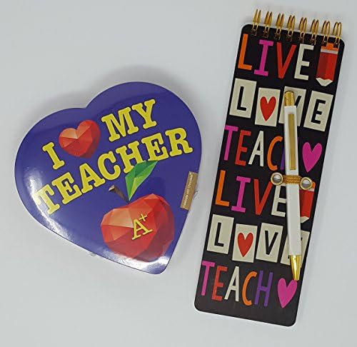 Gift for Teacher, Assorted Gift Set includes I Heart My Teacher Box of Chocolates and Live Love Teach Note Pad with Pen