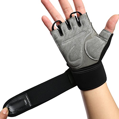iiSPORT Workout Gloves with Wrist Support, Anti-Slip Padded Gym Gloves for Weightlifting Bodybuilding Crossfit Cross Training Gloves - Blue M