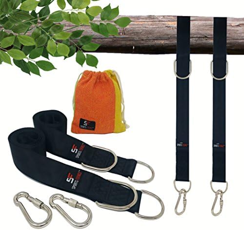TREE SWING STRAPS HANGING KIT - EXTRA LONG 8 ft Set of 2 Outdoor swing tie gear with HEAVY DUTY NICKEL PLATED hardware and hangers, Break Strength of 2400 LBS (Black)