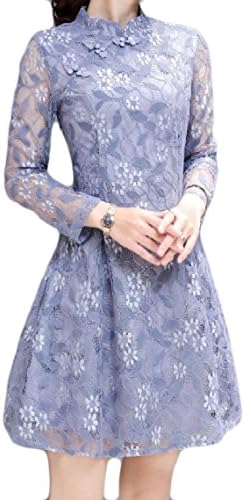 MirrorWomen Mirror Women Patchwork Long-Sleeve Lace Stiching Pure Color Slim Traditional Dress Pattern2 3XL