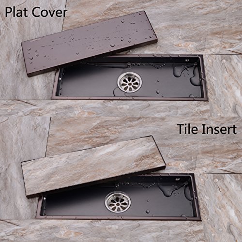 HANEBATH 12 Inch Linear Shower Floor Drain with Tile Insert Grate,Oil Rubbed Bronze