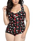 Lalagen Women's Retro Vintage Hollow Out Two Piece Swimwear Set Plus Size Swimsuit