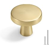 Goldenwarm 10Pack Brushed Gold Cabinet Knobs | Round Mushroom Wide Base, Zinc Alloy, Single Hole, Brushed Brass Cabinet Knobs for Kitchen Dresser Drawers Hardware