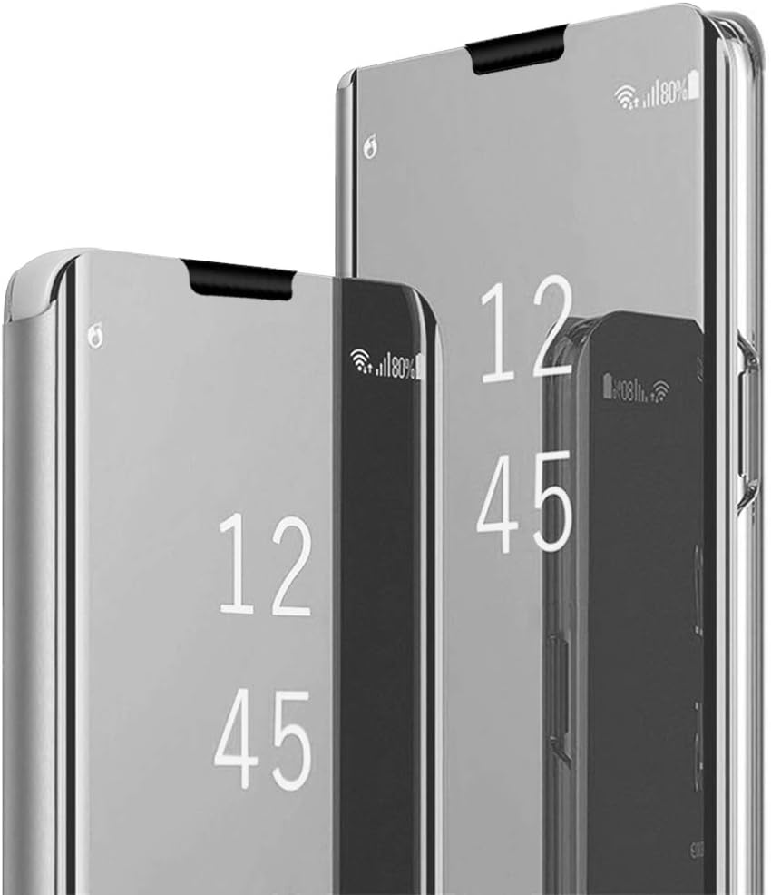 Tearl Case for iPhone Xs max Case Mirror Flip Plating Stand Full Body Protective Case Clear View Cover Protector Coverage Case (Silver)