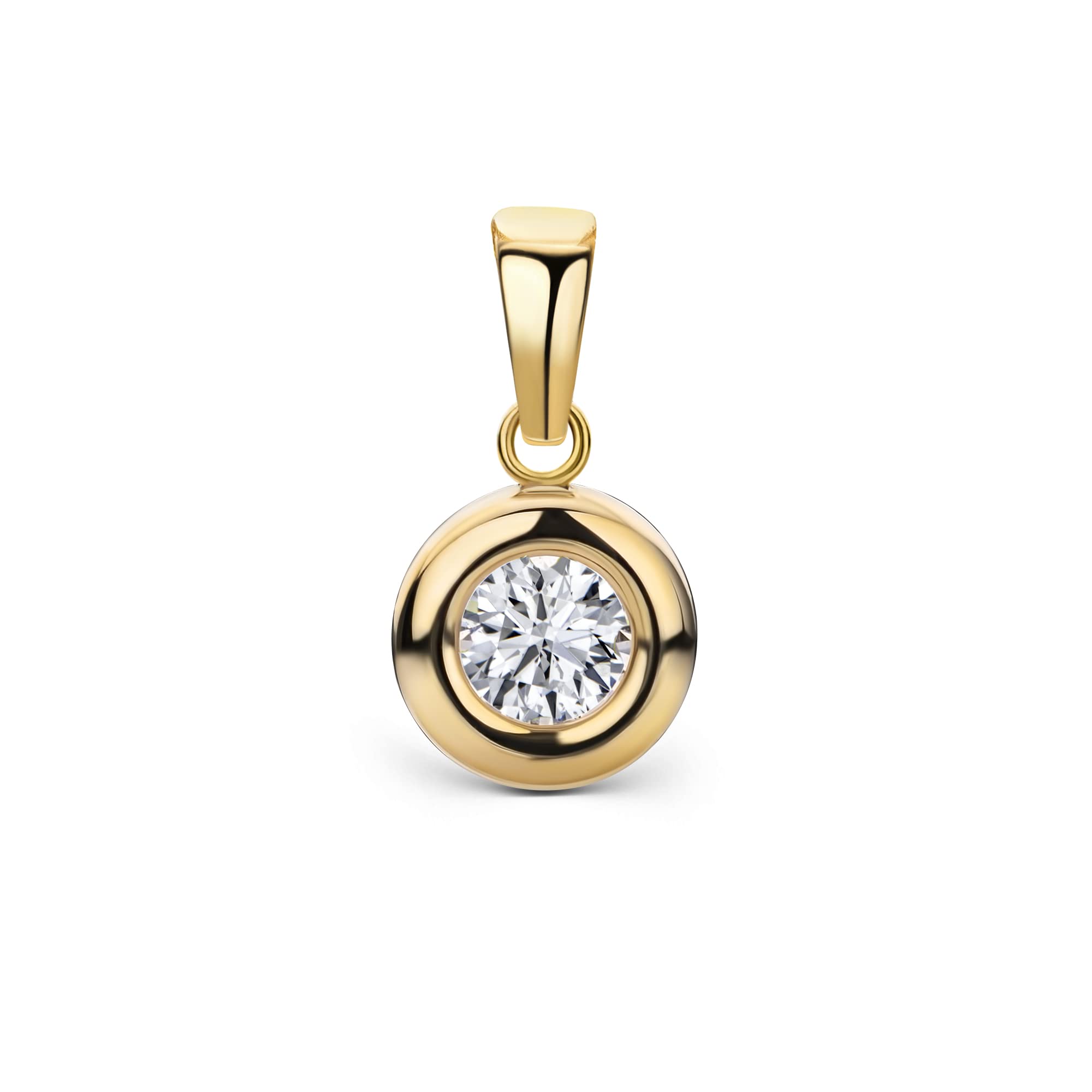 MIORE Pendant for Necklace in Solid Yellow Gold 9ct 375 with a Solitaire Brilliant Zirconia, Big Loop to Fit any Pendant, Handmade, Jewellery gift box included