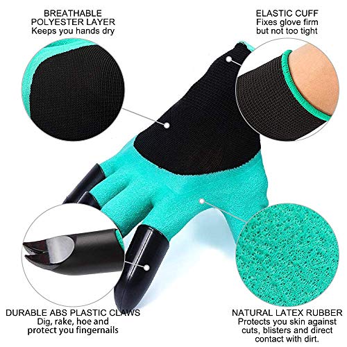 WenSha Garden Genie Gloves with Claws on Each Hand Waterproof Digging Gloves for Gardening 1 Pair