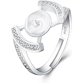 LGSY Sterling Silver CZ Hollow Bow Design Adjustable Rings for Women, Design Ring Mounts Fittings with Pearl Seat for DIY Jewelry Making