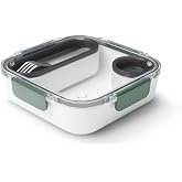 BLACK + BLUM Bento Box Style Compartment Food Container | Packed Lunch Box with Stainless-Steel Travel Fork, Plastic Free Leak-Proof, Microwave Safe | Olive, 34 oz / 1000 ml