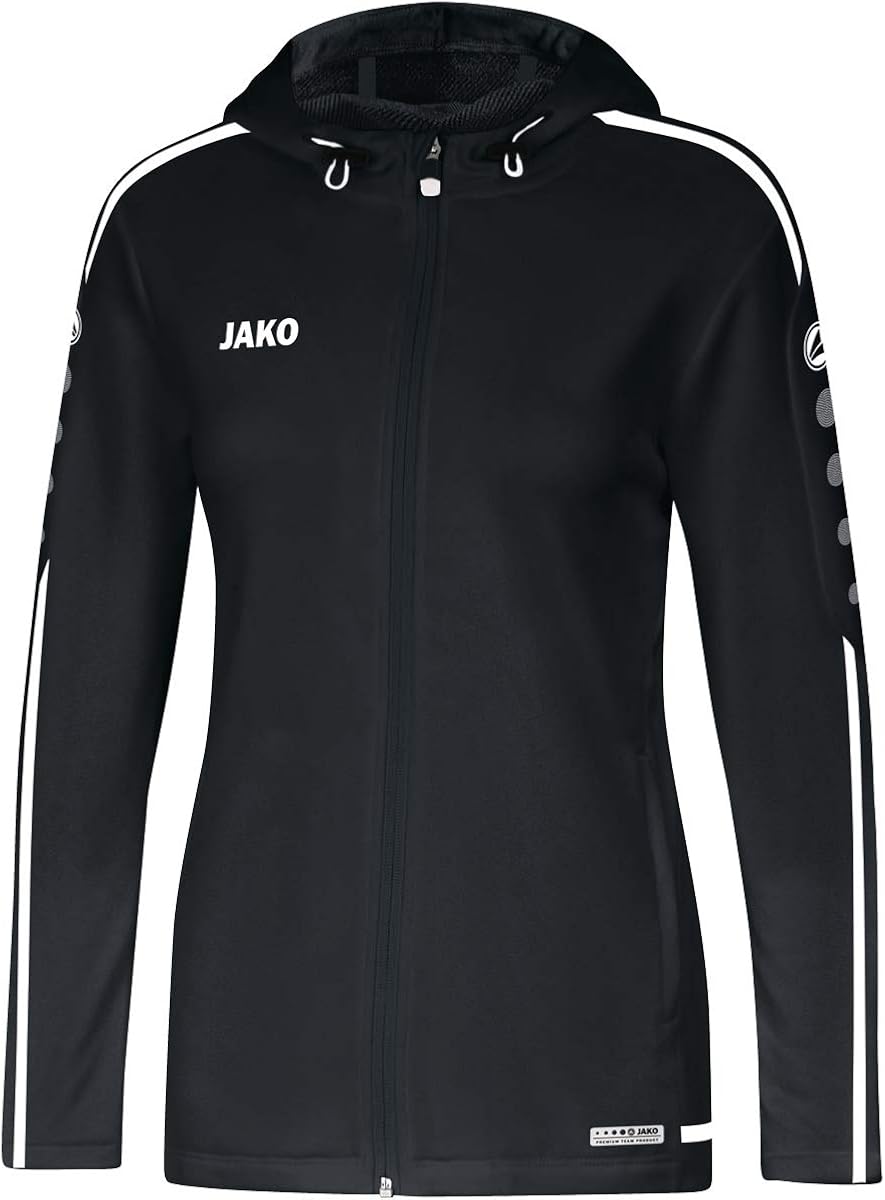 JAKO Women's Striker 2.0 Hooded jacket, black/white, 34 (EU)