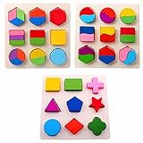 Wooden Toys Montessori Color Math Shapes Geometric Puzzles,5.9inches,Pack of 3