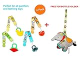 Premium Quality Baby Pacifier Clip (4 Pack) for Boys and Girls | FREE Bottle Holder