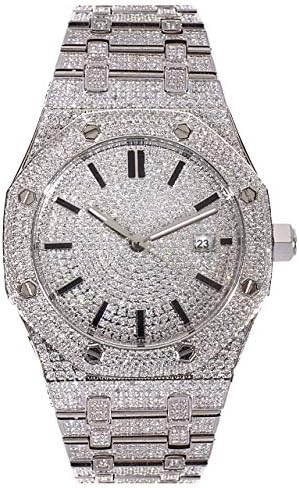 Amazon Kronic ラグジュアリー 時計 ジュエリーウォッチ 全面フルczダイヤ キュービックジルコニア ベゼル メンズ Bling Cz Watch 12ct セレブ腕時計 18k Whitegold 自動巻き メンズ腕時計 腕時計 通販