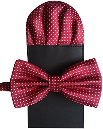 Simpowe Bow Ties for Men Tuxedo Polka Dot Bow Tie and Pocket Square Set (One Size, Red)