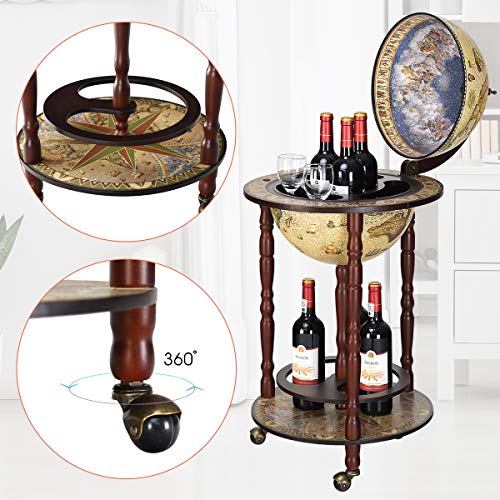 DREAMADE Globus Bar Barwagen, Weinregal auf Rollen, Minibar Globus Hausbar, Servierwagen mit Klassischem Design… – Bild 5