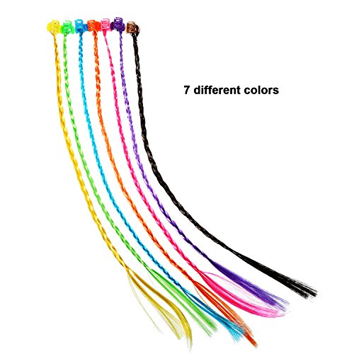 Bememo 21 pieces Nylon Braided Hair Neon Hair Braid Extensions Attachments with Neon Clip Snaps for Birthday Party Favors and Children Performance, 7 Colors