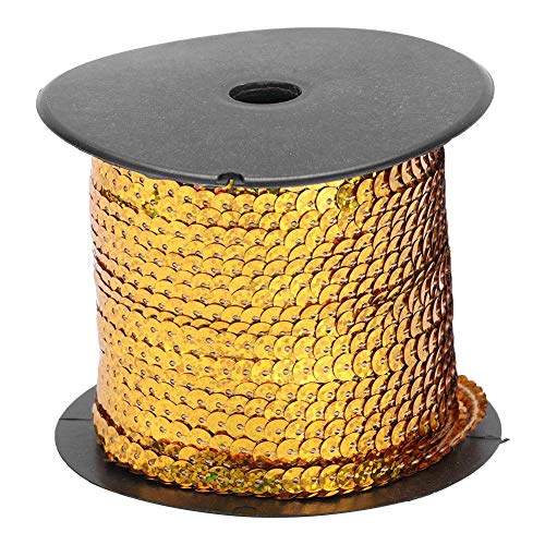 Sequin Paillette Trim String Sequin String 6mm Cloth Auxiliary Decorative Accessory 100Yard for Jewellery Making, Ribbon Making, Costumes, Sewing and Embellishments(Shiny Gold)
