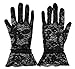 Deceny CB Short Lace Gloves for Women Wrist Length Floral Gloves for Wedding (Black)