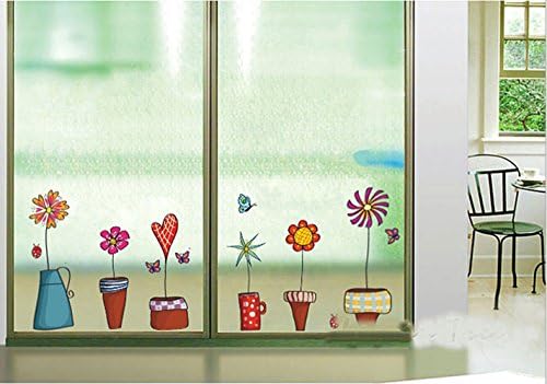 Pesp Potted Flowers Lovely Glass Wall Stickers Decals Baseboard