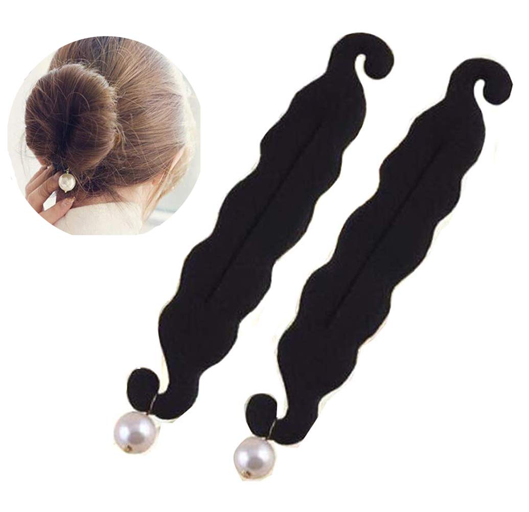 Ericotry 2PCS Pearl Black Foam Sponge Hair Bun Maker Twist Shaper Hair Donuts Former Hairpin Clip Tool Brai Ponytail Hairstyle Styling Accessories For Women Girls