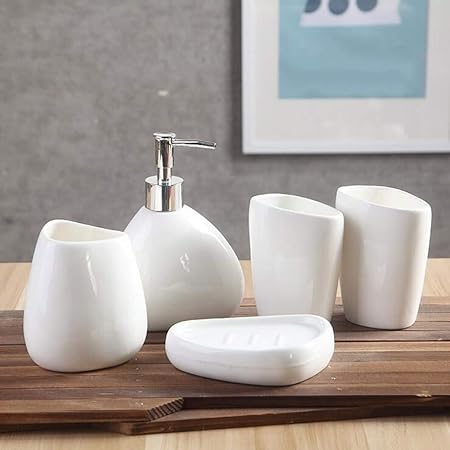 Tbshlt Ceramic Bathroom Accessories Set White 5 Pieces Bath Accessory Set Include Soap Dispenser Toothbrush Holder Tooth Mug And Soap Dish Amazon Co Uk Kitchen Home