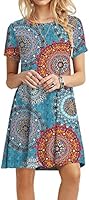 POPYOUNG Women's Summer Casual Tshirt Dresses Short Sleeve Boho Beach Dress