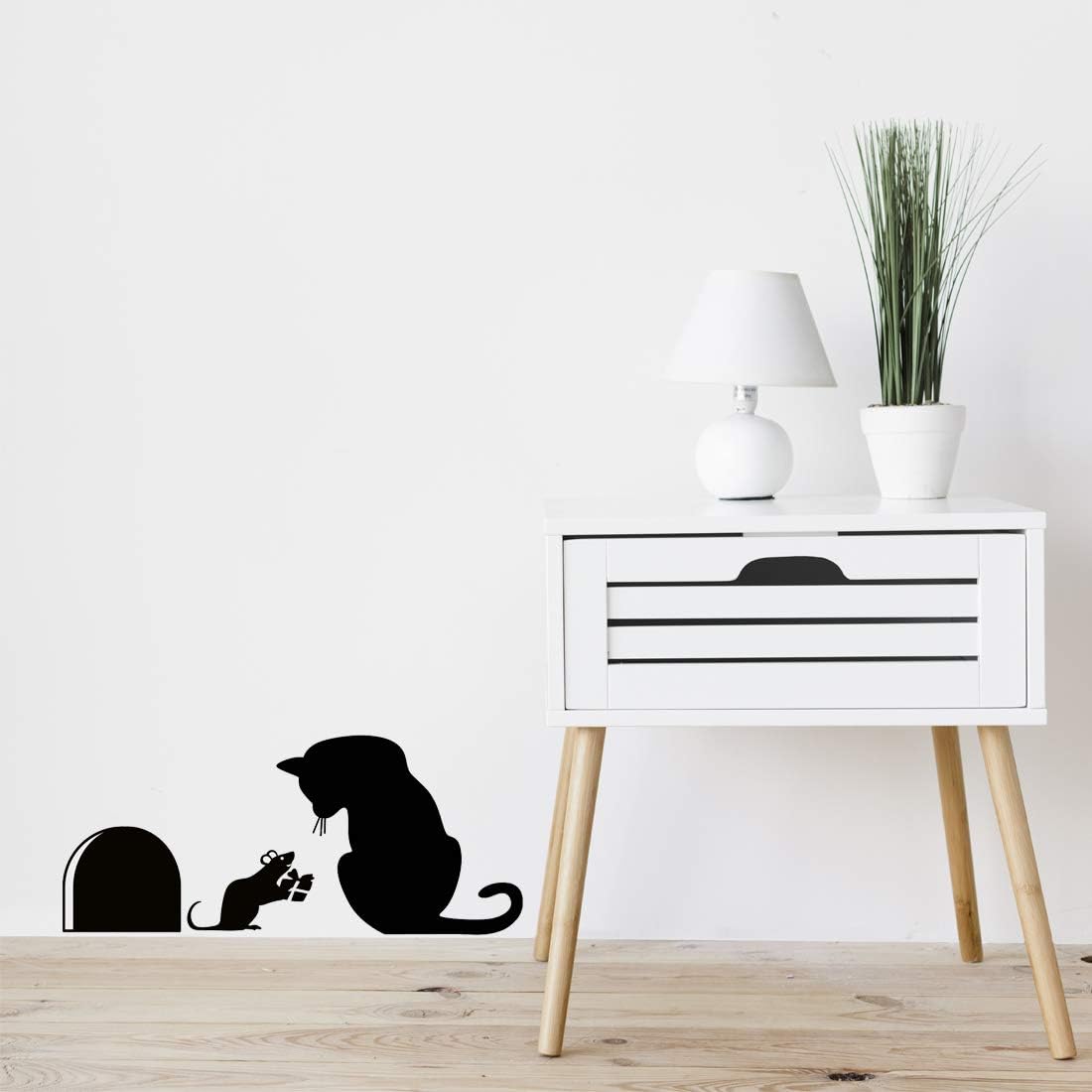Cat Mouse Gift Wall Decal Sticker Vinyl Decals Light Switch Decor Art Kitchen Decorations Bathroom Silhouette Home Cats Cute Office Room Door Decoration Kitty car Hole Walls Stickers Bedroom Black - Image 3