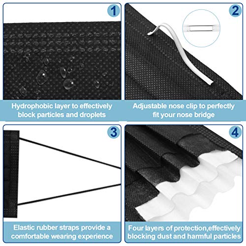 Face Masks Medical Black Disposable Face Mask 4 Ply, Breathable Comfortable Hospital Safety Mask with Adjustable… - Image 5