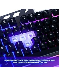 FLAGPOWER teclado de computadora para videojuegos con cable, retroiluminación LED ajustable, sensación mecánica, puerto USB, teclado para juegos de computadora u oficina