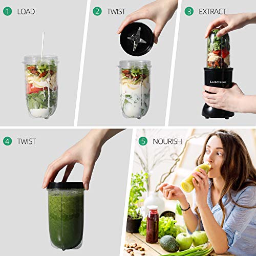 La-Reveuse-Personal-Size-Blender-250-Watts-Power-for-Shakes-Smoothies-Seasonings-Sauces-with-2-Pieces-16-oz-Mug-Black