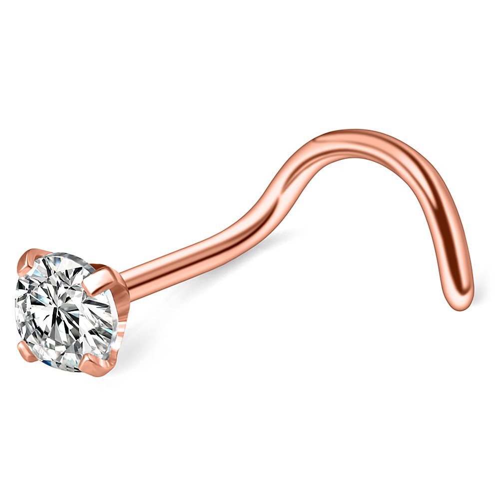 Ruifan 20G Surgical Steel Diamond Cubic Zirconia Crystal Nose Twist Screw Ring Piercing Jewelry