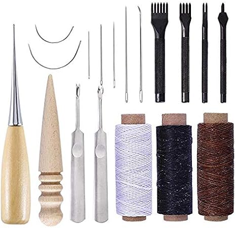 Amazon Co Jp Mecoco レザークラフト レザーツール Diy工具 手作り 道具 蝋引き糸 菱目打ち スティック へり磨き 千枚通し 裁縫 革 工具セット 初心者 キット ホビー