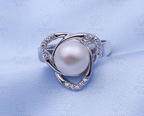 Fashion 925 Sterling Silver Swarovski Crystal Pearl Wedding Ring Size 7,8 LR004 (Silver, US 8)