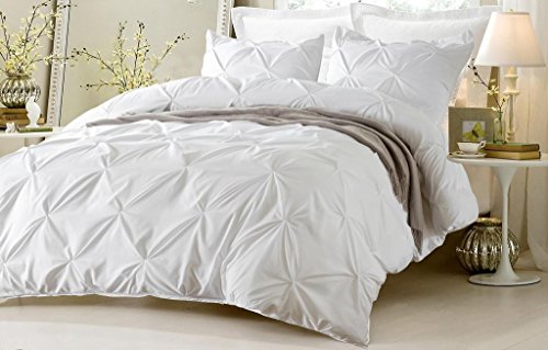 Luxurious and Hypoallergenic 100% Egyptian Cotton 600 Thread Count 3 Piece Pinch Pleated Duvet Cover Set (1 Duvet Cover And 2 Pillow Shams) Solid By Kotton Culture (Cal King / King, White)