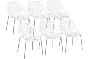Bonnlo Modern Dining Chairs Set Plastic Saping Birch Chairs Stackable Chairs Set for Living Room/Kitchen/Office (6, White)