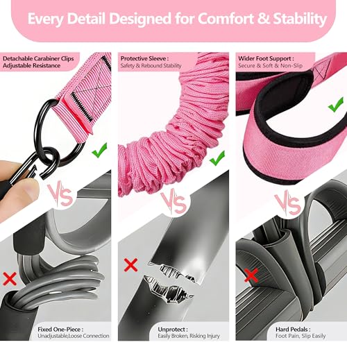 3 Tube Pedal Resistance Band with Handle, Upgraded Multifunction Adjustable Home Workout Equipment for Women, Full Body Toning Bands for Abs Core Waist Arms Legs Glutes, Sit Up Exercise Tool