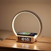 WILIT Bedside Lamp with Alarm Clock, Sunrise Wake-up Light, Wood Grain | Nightlight for Bedroom, 3-Level Dimmable Touch Table Lamp with Wireless Charger for Women, Men, Mom, Daughter, Girlfriend